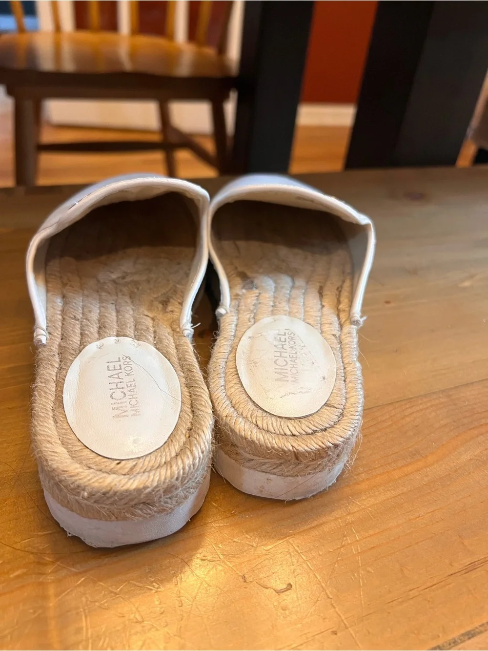 Michael Kors White Leather Espadrille Platform Slides